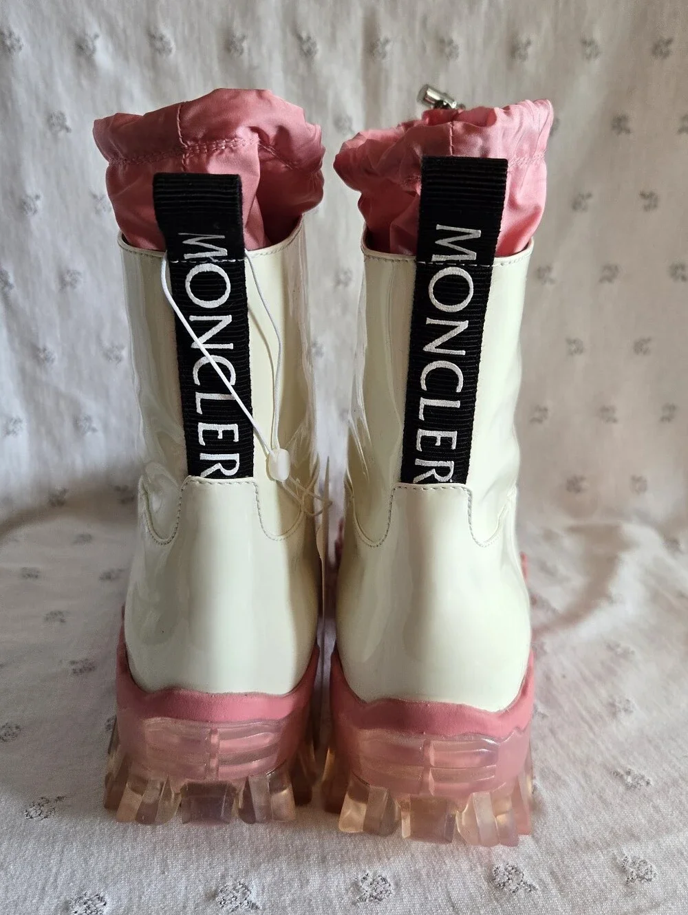 NWOT Moncler Halma Rain Boots White & Pink Size 40 - Picture 3 of 7